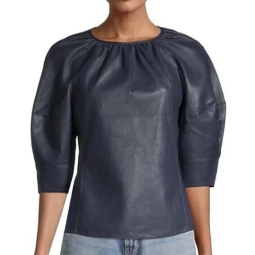 Rebecca Taylor Faux leather navy top, 2